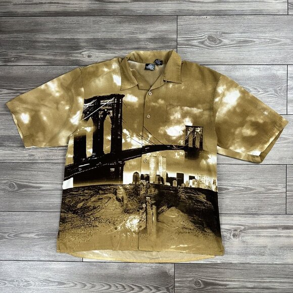 Crazy Y2K Southpole Brooklyn Bridge Button Up Shirt - Picture 1 of 4
